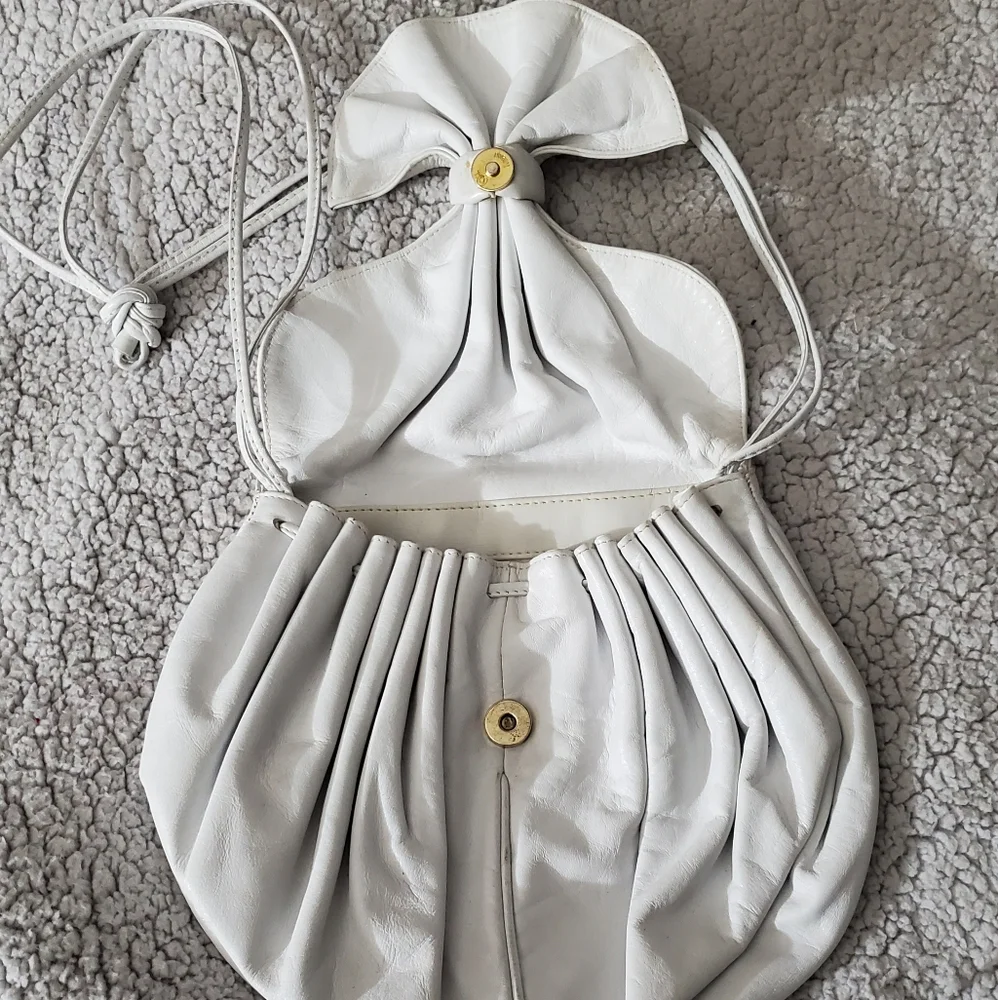 Vintage 50's Clemente leather white purse ruffle bow shoulder bag EXCELLENT COND - Picture 5 of 10